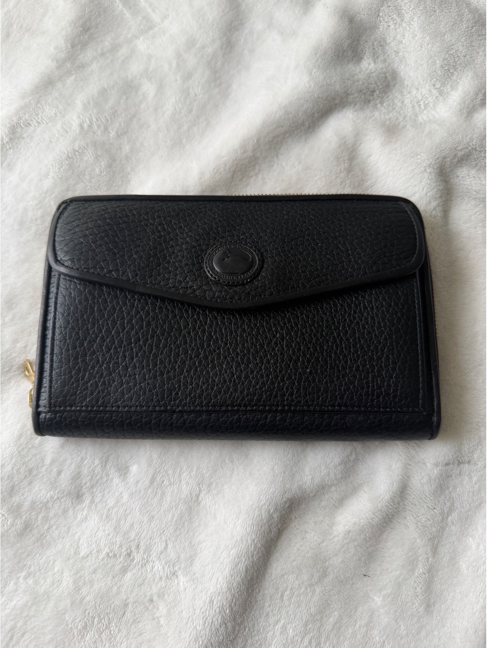 Vintage Dooney & Bourke Black Pebbled Leather Zip Wallet Clutch, Duck Logo